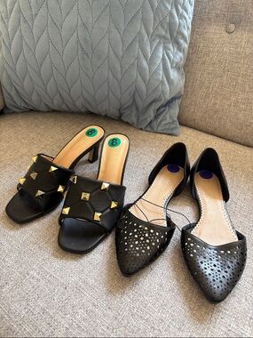 Women’s Black Studded Slide Heels - Fashionable Evening Shoes- 8.5